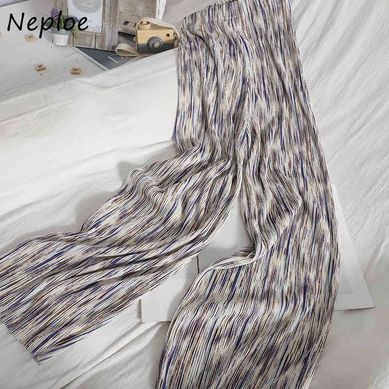 Neploe Vintage Tie Dye Streetwear Pantalones Mujer Printemps Été Taille Haute Hanche Large Jambe Pantalon Lâche Causal Pantalon 210510