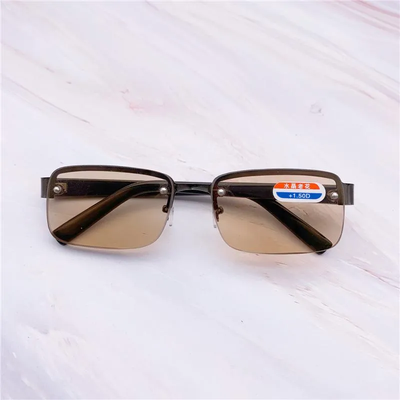Solglasögon YCCRI 2021 Crystal Glass Eyeglasses mode Halfram Perforated Reading Frameless Glasses251s