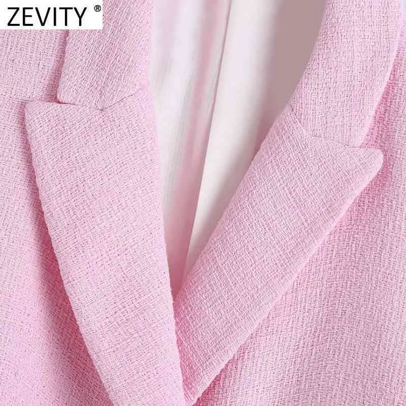 Frauen Süße Zweireiher Kerbkragen Rosa Tweed Woll Kurzer Blazer Mantel Vintage Weibliche Oberbekleidung Chic Tops CT681 210420