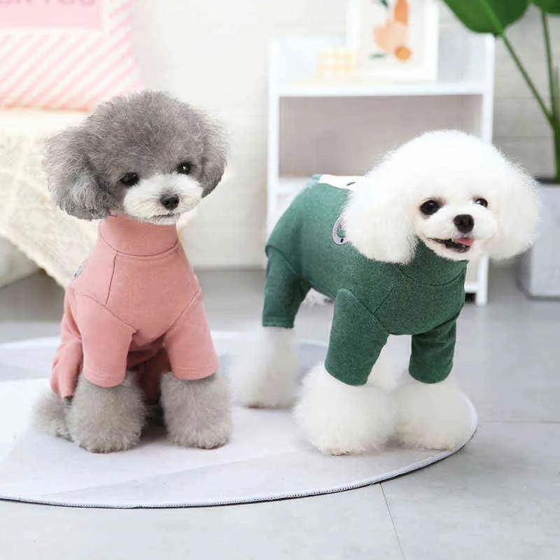 Girl Dog Jumpsuits para cão pequeno tudo-inclusive espesso multi cores de quatro pernas garota roupas roupas com botão para outono e inverno 211106