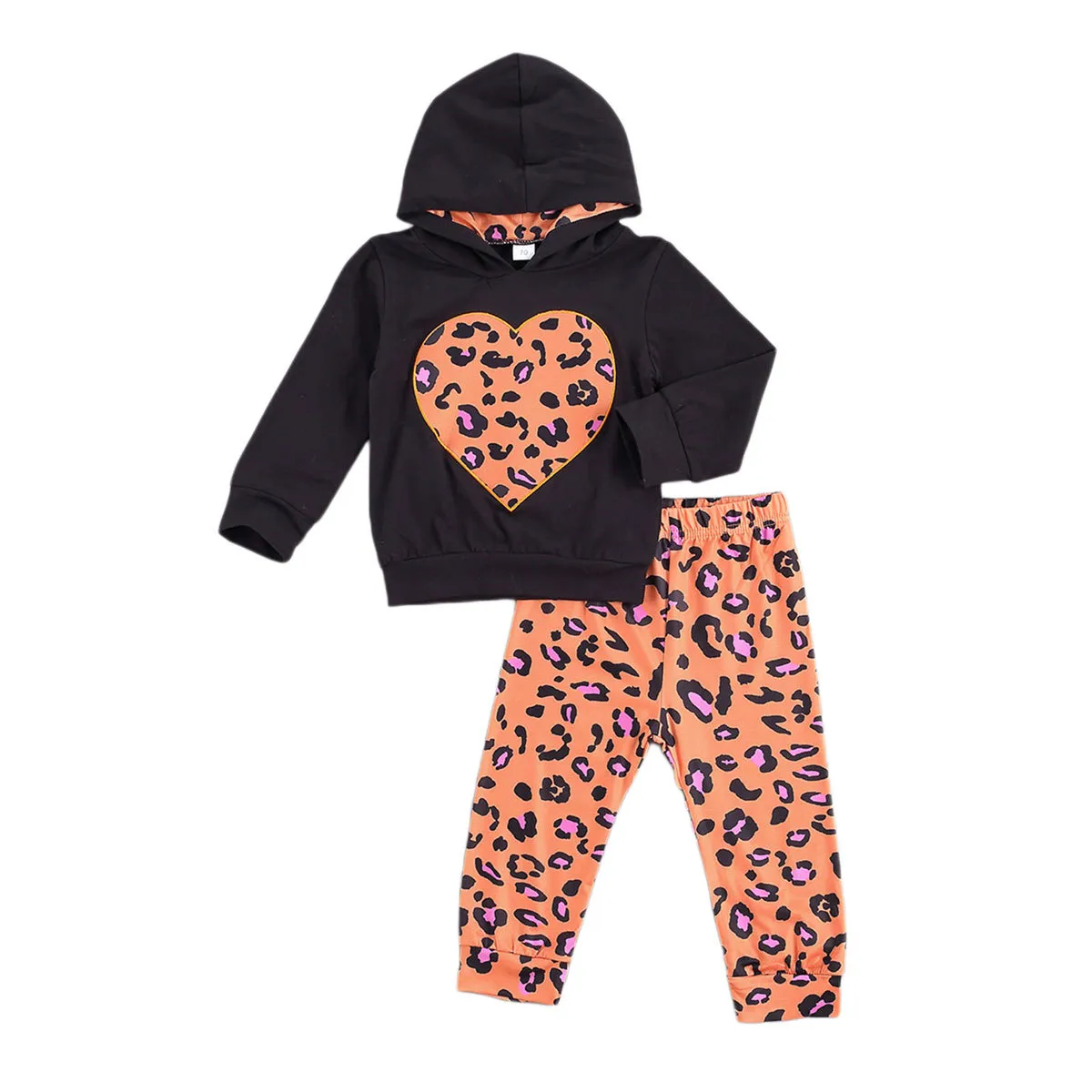 1-5y outono mola infantil criança criança meninas leopard roupas conjunto de manga longa coração top calças crianças roupas trajes 210515