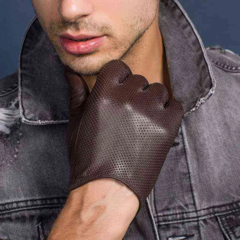 Men's Thin Genuine Leather Fit Gloves Male Breathable Soft Fashion Classic Goatskin Autumn Unlined touch screen Driving 211124