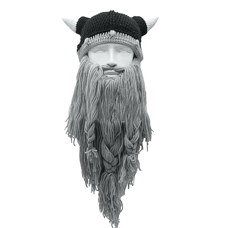 Brede Rand Hoeden Volwassen Gek Grappig Halloween Cosplay Gebreide Viking Baard Hoorn Hoed Ski Masker Barbaar Vagabond Vintage Beanie Cap Wi263F