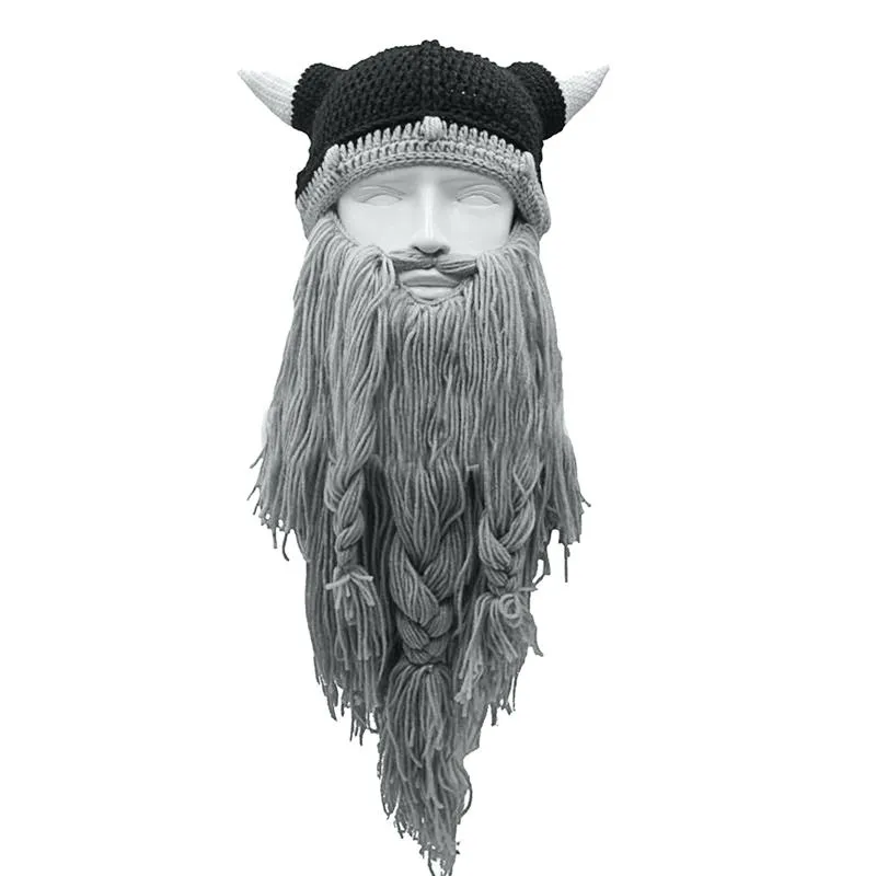 Geniş Memlu Şapkalar Yetişkin Çılgın Komik Cadılar Bayramı Cosplay Örme Viking Sakal Boynuz Şapka Maskesi Barbar Vagabond Vintage Beanie Cap Wi263f