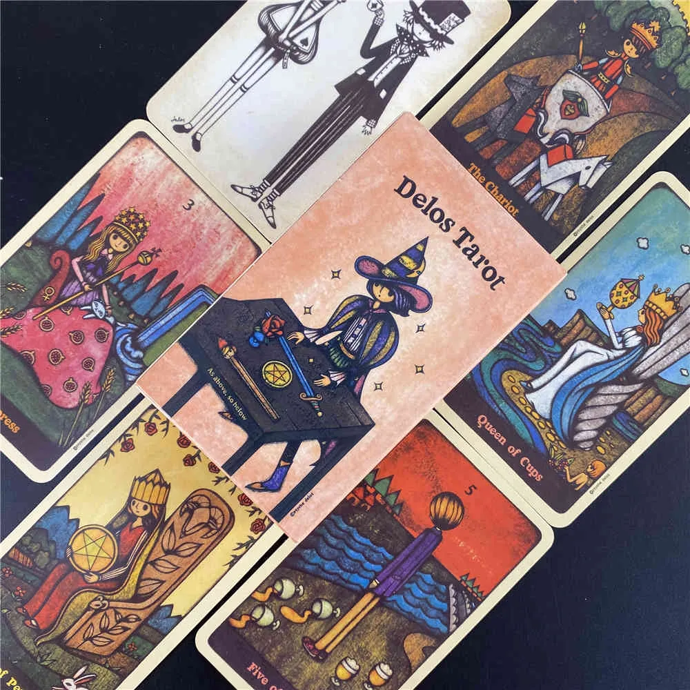 Cartes de jeu de société Delos Tarot Oracle Party Divination Poker Gift Checkerboard Full English Deck avec guide PDF love A7NY