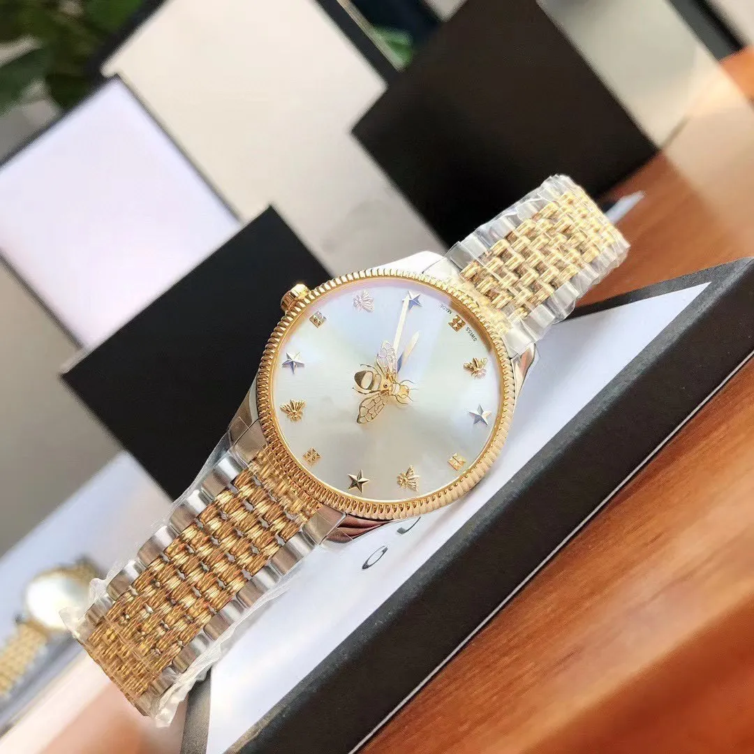 Модные высококачественные женские часы унисекс 36 мм 29 мм с кварцевым механизмом, корпус из нержавеющей стали с рисунком пчелы, подержанные часы без коробки353T