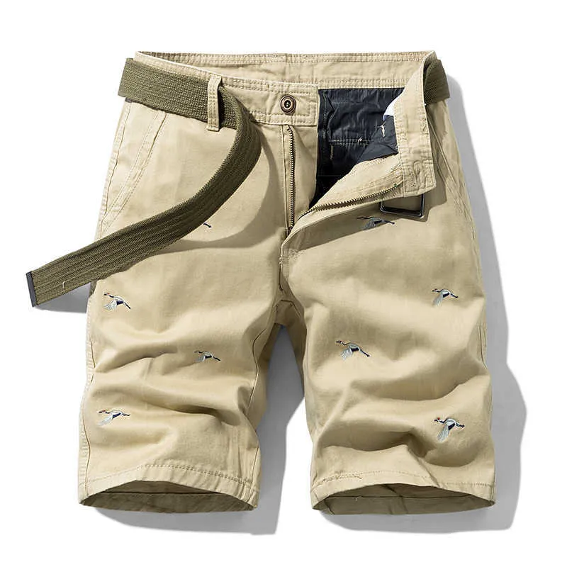 Sommar mens casual byxor shorts kinesisk stil kran broderi ren bomull harajuku gata mäns overalls bekväma 210714