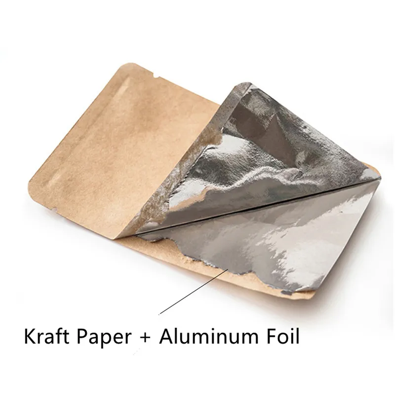 2000 sztuk / partia Papier Kraft Małe Przechowywanie Żywności Opakowania Wouches Czysta folia aluminiowa Open Top Torby próżniowe Pieczęć do kawy