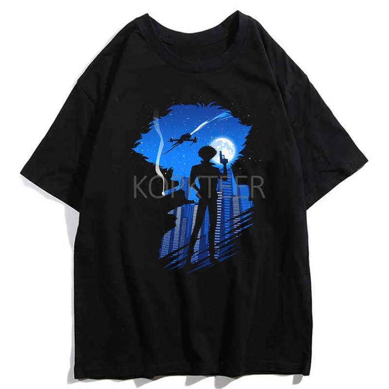 Anime T-shirts Spike Spiegel Cowboy Bebop Funny Cartoon Space Hunter T-shirt Femmes Hommes Harajuku Mode Streetwear Tops Tees Y220208