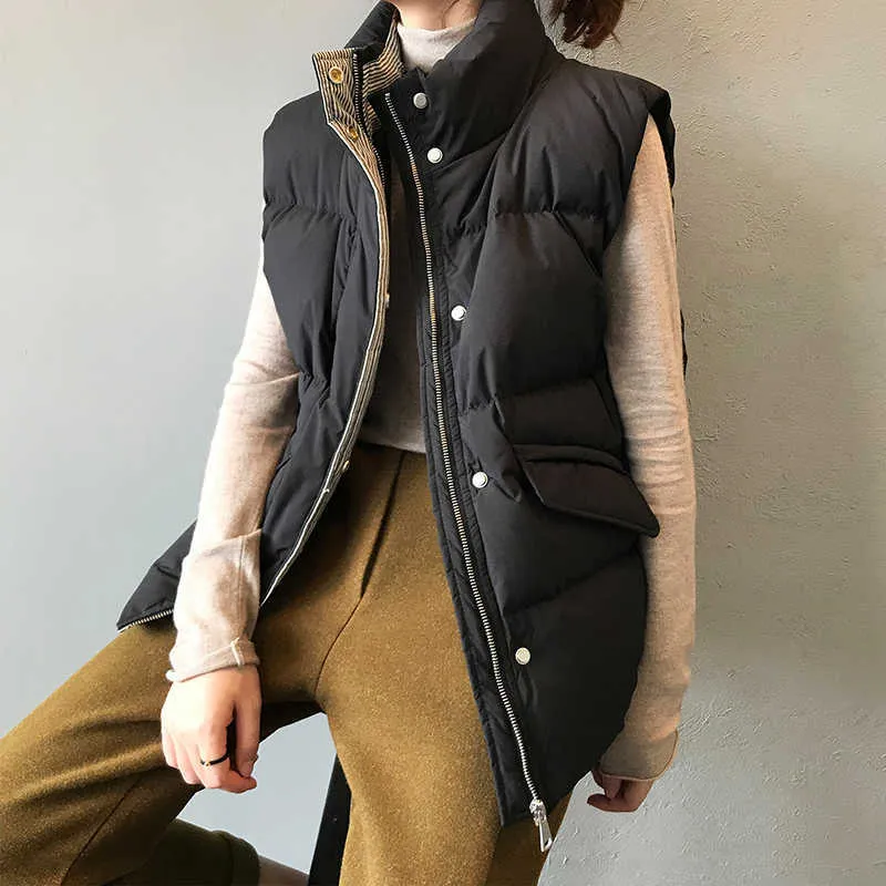 AZYT Cotton Down Women Vest Coat Stripe Thicken Winter Sleeveless Jacket Female Fashion Windproof Warm Waistcoat For Women 211006