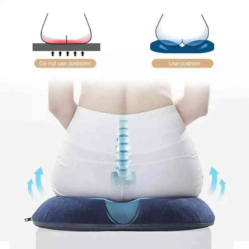 Confort Donut Coussin de siège Canapé Hémorroïde Mémoire Mousse Anti Massage Coccyx Oreiller Voiture Bureau 211203