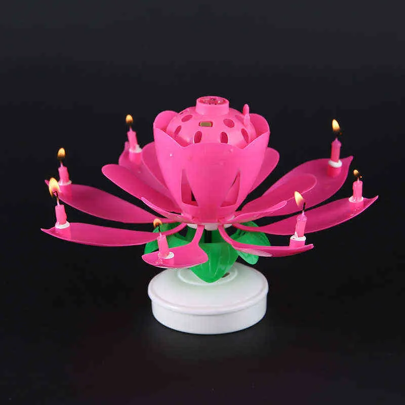 Sihirli doğum günü lotus çiçek mum dekor çiçek müzik dönen yaratıcı kek dekor diy kek çocuk hediyesi düğün parti