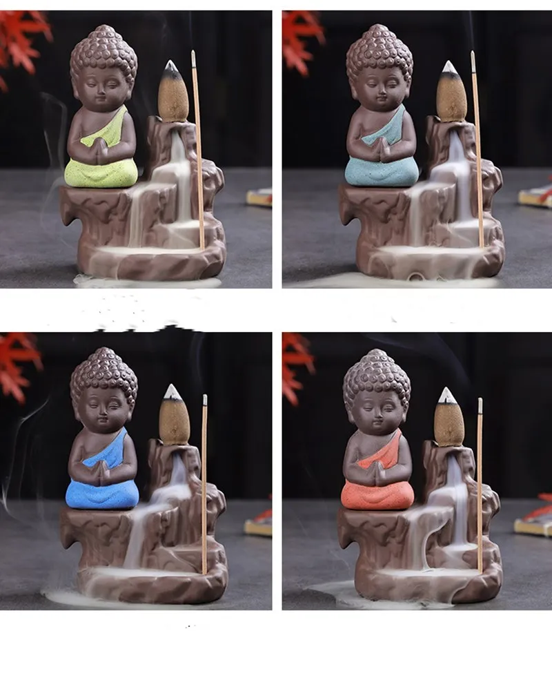 Little Monk Waterfall Porta incenso Home Office Teahouse Decor Buddha Backflow Bruciatore di incenso