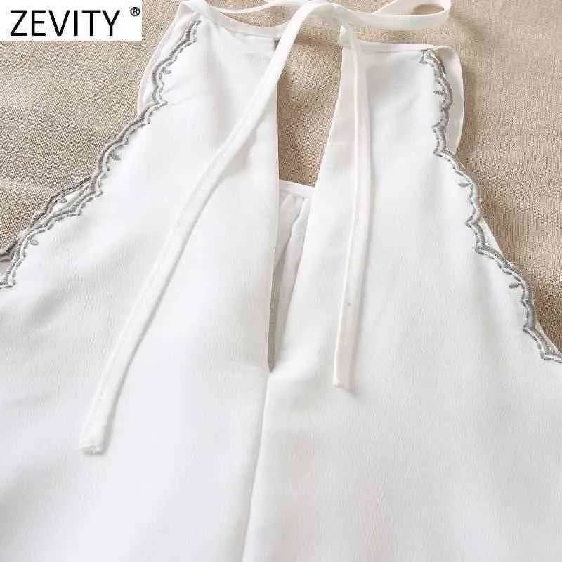 Women Fashion Edge Embroidery White Halter Dress Female Chic Sleeveless Lace Up Beach Style A Line Summer Vestido DS8201 210420