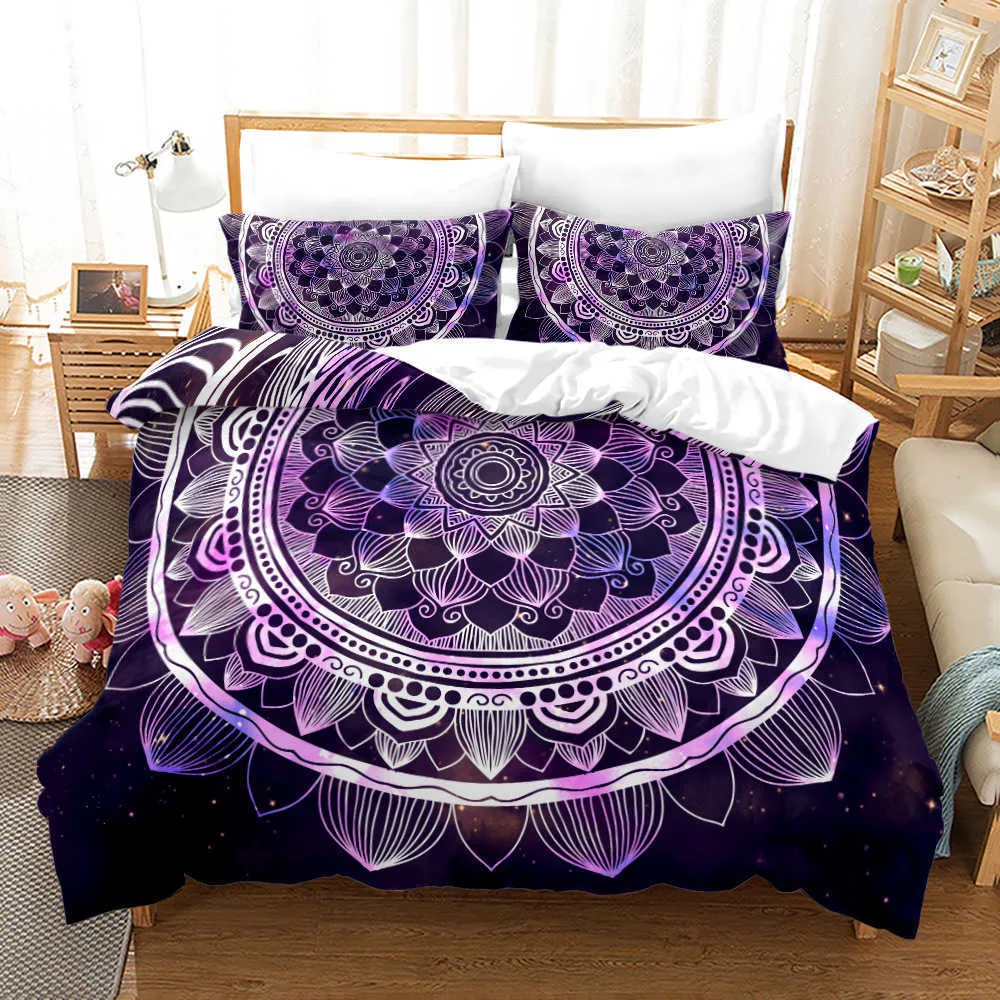 Traumfänger-Bettbezug-Set, Boho-Mandala-Bettwäsche, lila Traumfänger-Bettdecke, weiche Polyester-Tagesdecke