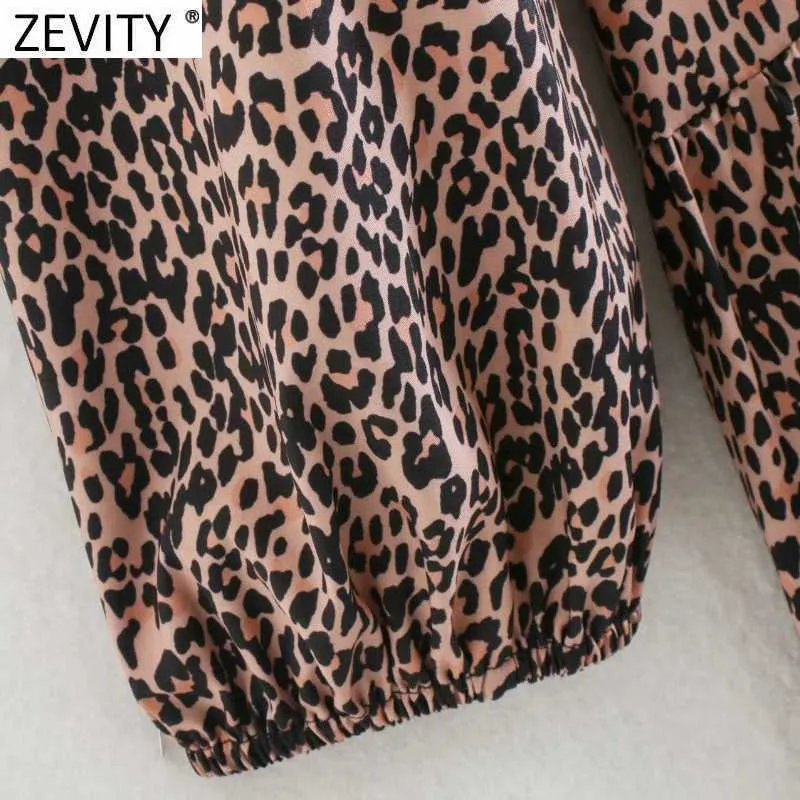 Zevidade Mulheres Vintage O Neck Agaric Lace Leopard Cópia Camisa Vestido Feminino Chique Longa Manga Ruffles Party Vestido DS5041 210603