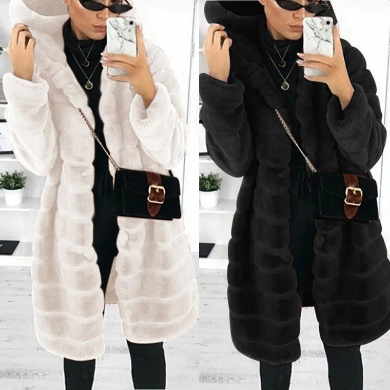 アウトウェア模倣ミンクフリースジャケットコートフェイクファー冬の温かいファヒオンフード付き厚いファヒオン服女性冬の服