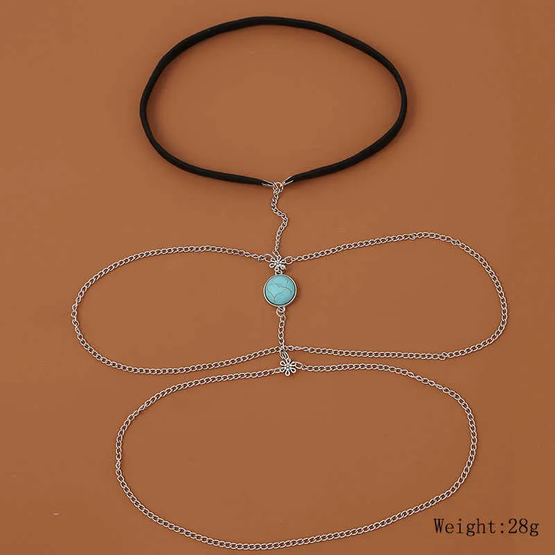 Vintage srebrny kolor metalowy łańcuch na kwiaty okrągły zielony kamień naturalny wielowarstwowy łańcuch nóg biżuteria dla kobiet prezenty p9130225
