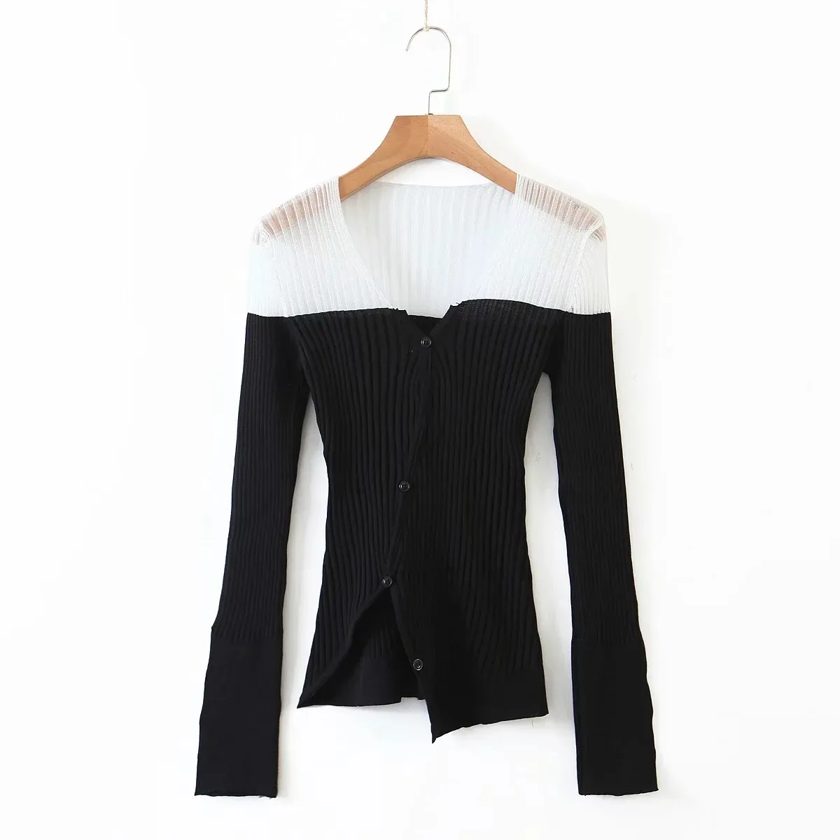 Foridol knitted transparent cropped cardigan long sleeve slim casual sheer sweater tops vintage irregualr cardigans 210415
