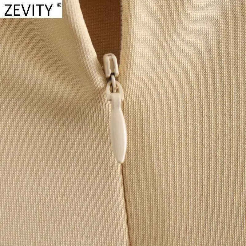 Zevity女性のファッションOネックナッツの装飾ボディスーツレディースショルダーパッド入りバックジッパースリムシャムシックロンパーLS7321 210603