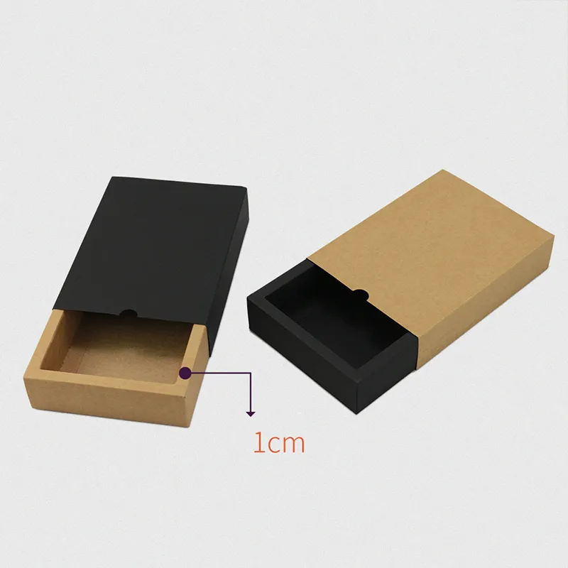 Imballaggio Scatola di cartone Regalo Kraft 1 Pz Nero Nero Imballaggio Confezione regalo Scatole cassetti in carta bianca Bomboniera delicata