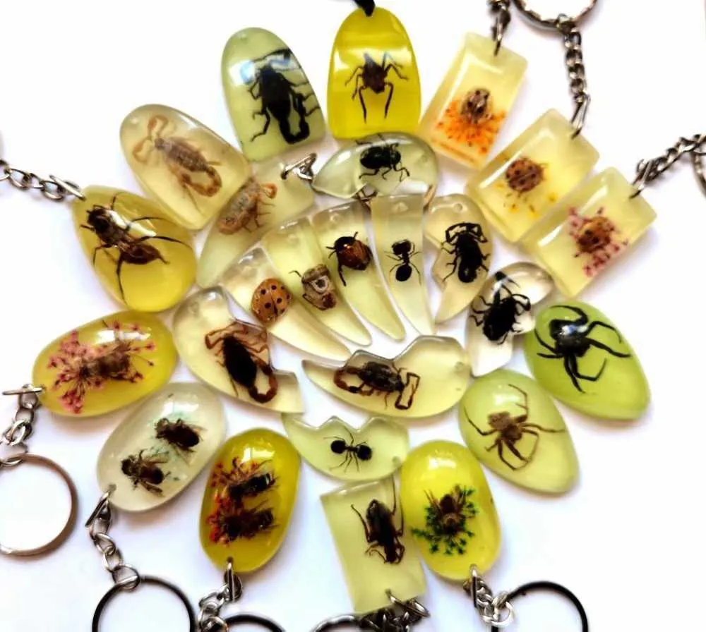 YQTDMY Estilo Misto Scorpion Scorpion Bee Keychain Inseto Espécime Chaveiro Crafts H0915