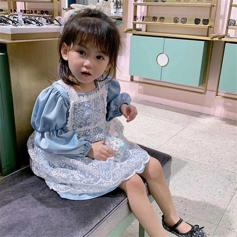 Baby Girls Princess Dress Summer Korean Style Shirts Lace Cute Cotton Kids Toddlers Ball Gown 210615