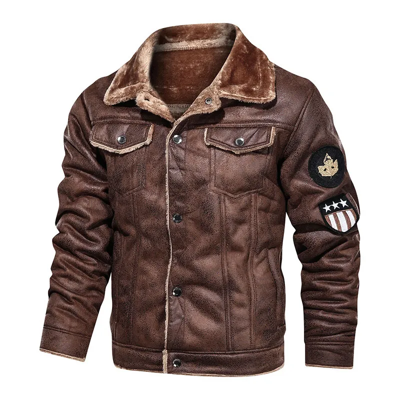 Herbst Winter Männer Wolle Jacken und Mäntel Retro Stil Wildleder Jacke Männer Motorrad Jacke Pelz Gefüttert Warmen Mantel Samt Mantel