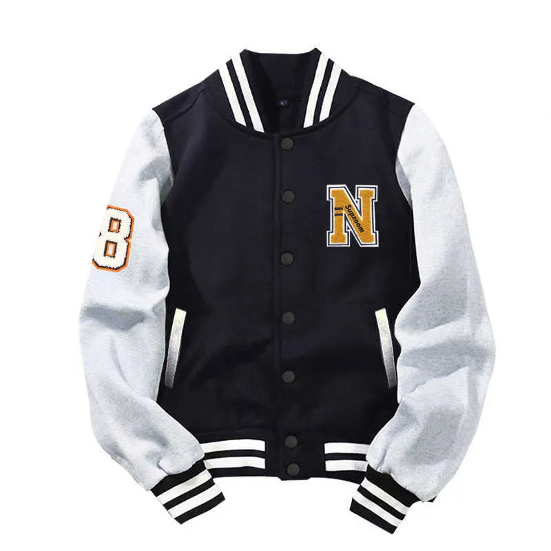 Sprzedaż przybycia Baseball Uniform Płaszcz Polar Bawełna List Preppy Style Single Bierded Bomber Jacket Marka Odzież Mężczyźni 210811