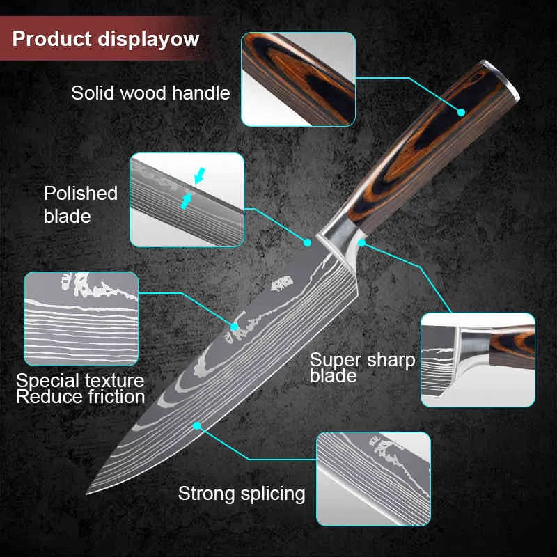 Kitchen knives Professional Chef Knives Japanese 7CR17 440C High Carbon Stainless Steel Imitation EAMASCUS Pattern LNIFE Set321f