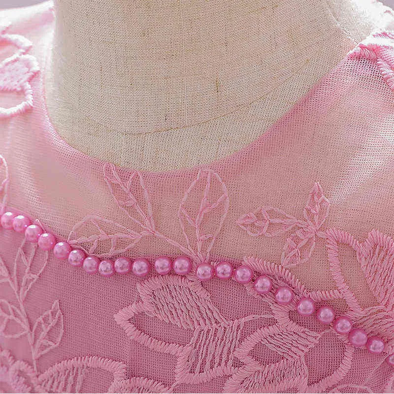 2021 Sommar Småbarn Första Födelsedag Klänning För Baby Flicka Kläder Bröllopsklänning Princess Dresses Party Beading Kläder 3-24 Månad G1129