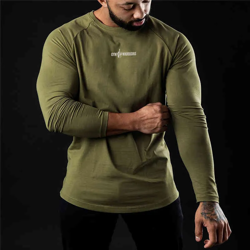 Marque Gym Vêtements Hommes Casual Slim Running Shirt Coton Sport T-shirt Bodybuilding Fitness Workout À Manches Longues Tee Shirt Homme 210421