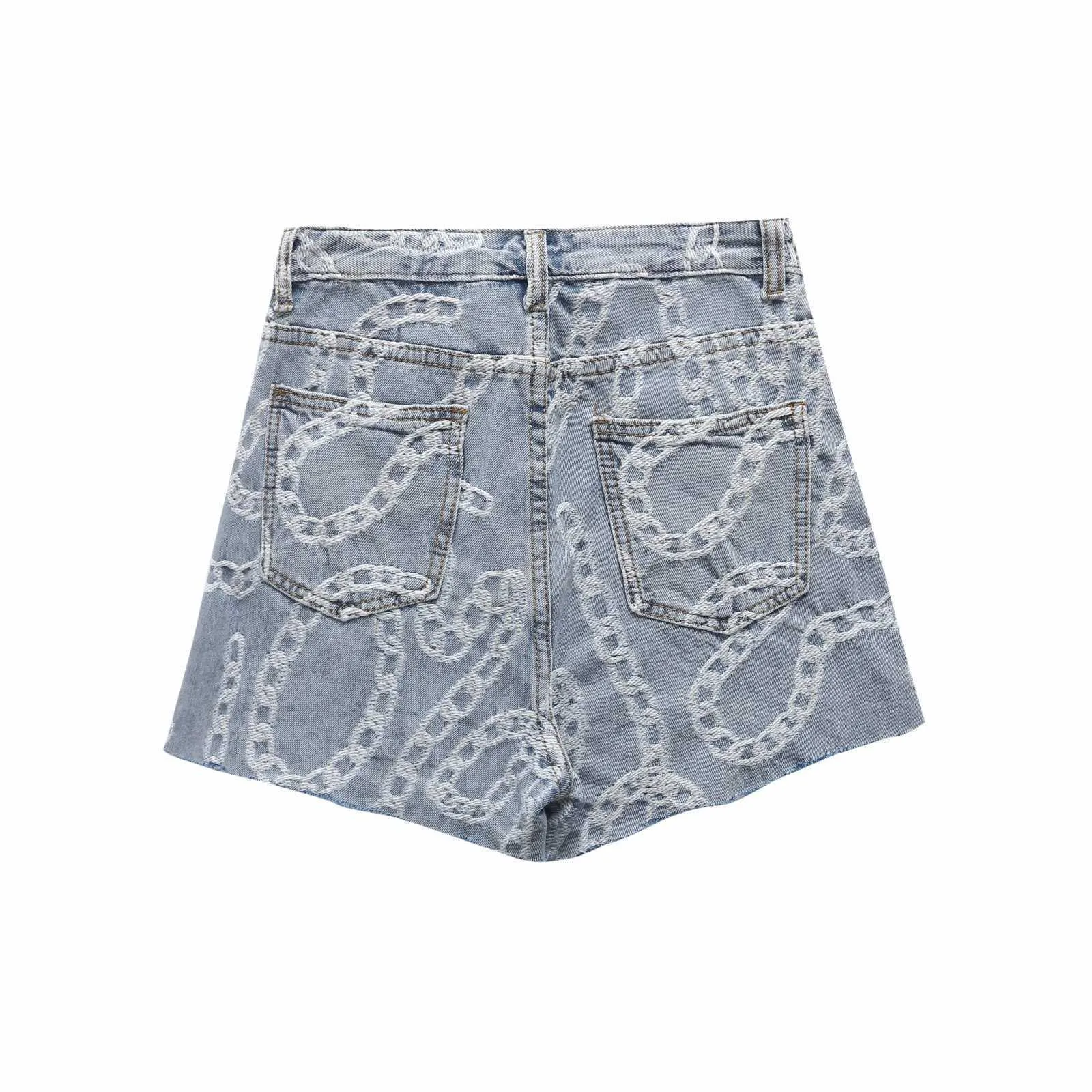 Denim Shorts Women Summer High-waisted Chain pattern jacquard Casual Fashion Elegant Chic Lady jeans shorts short femme 210709