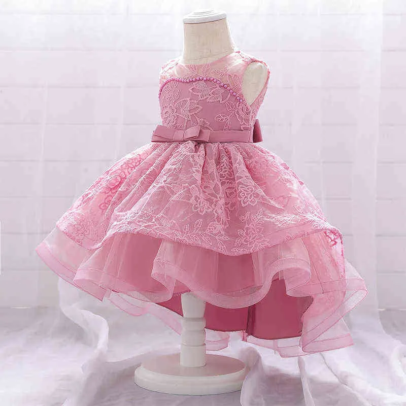 2021 Summer Toddler First Birthday Dress For Baby Girl Clothes Wedding Dress Princess Dresses Party Beading Clothing 3-24 Month G1129