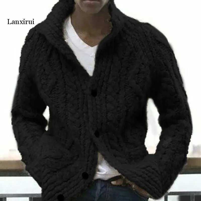 Men Sweater Autumn Winter Cardigan Single Breasted Sweater Mens Long Sleeve Casual Lapel Loose Sweaters