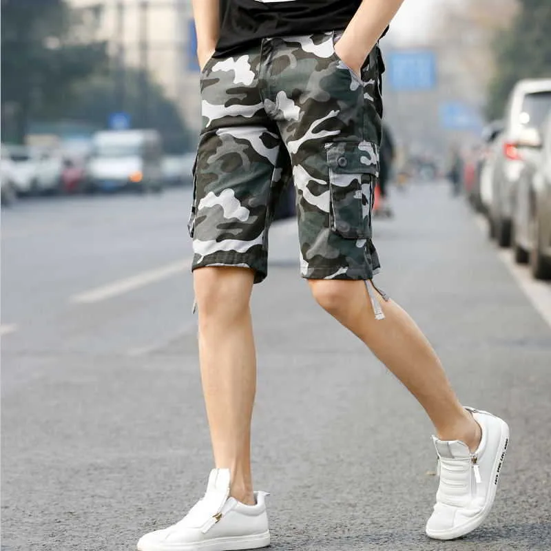 Summer Men's Camouflage Camo Cargo Shorts Casual Cotton Baggy Multi Pocket Army Military Plus Size 44 Breeches Tactical 210714