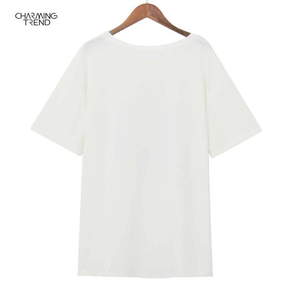 Summer Women Casual Tshirt White Loose Overize Street Style Ins Style Tops Tees Streetwear Female Tops Tee Long Sleeve T Shirt 210702