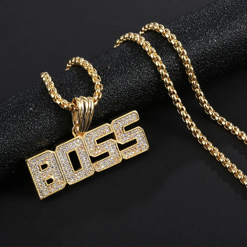 Hip Hop Letter Boss Anhänger Halskette Bling Diamant Halsketten für Männer Frauen Modeschmuck wird und sandig