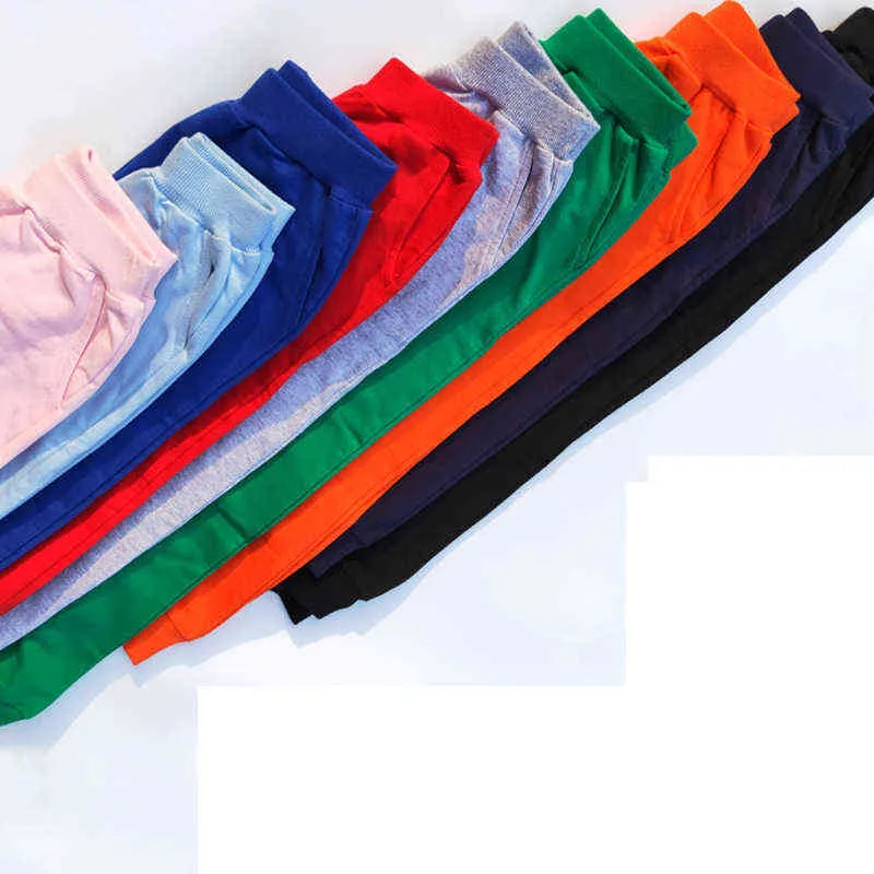 Bahar Erkek Elastik Gevşek Pantolon Kızlar için Katı Renkli Spor Çocuk Sweatpants Çocuk Pantolon 2-10Y Giyim 211103