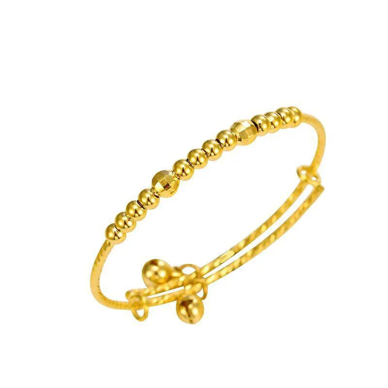 Mxgxfam Bell Bangles and Bracelets for Boys Girls Baby Gifts adjusted Fashion Jewelry 24 k Pure Gold Color Q0719321S