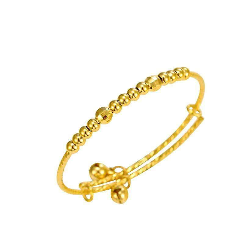 Mxgxfam cloche Bracelets et Bracelets pour garçons filles bébé cadeaux ajustés bijoux de mode 24 k couleur or pur Q07192523