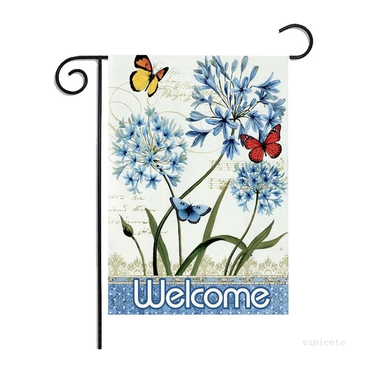 Bandeira de primavera borboleta linho bandeira de jardim impressão frente e verso casa ao ar livre bandeiras de ação de graças 11estilo t2i51931