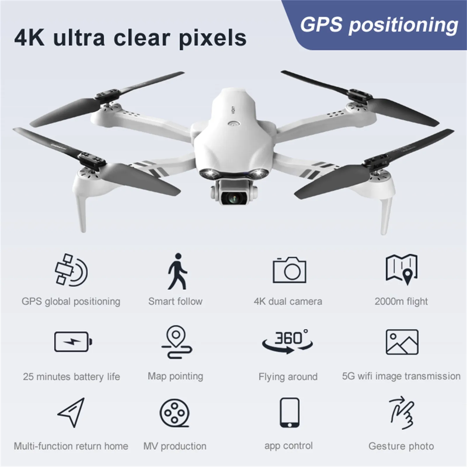 2022 Nowy RC Helicopter Odległość 2000m F10 Drone GPS 4K HD Dual Camera 5G WiFi WiFi Wideo Live Video FPV Quadrotor 25 min