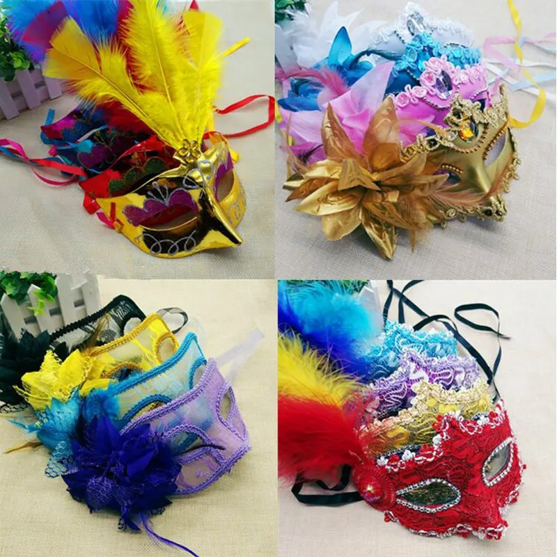 10 pièces plusieurs fleurs plume masque femmes filles venise princesse mascarade masques fête d'anniversaire carnaval accessoires noël