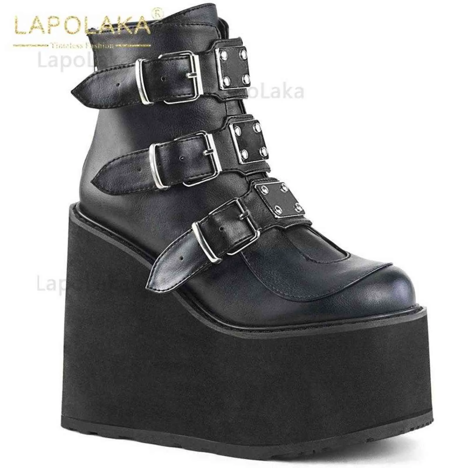 Brand Design Nero Big Size 34-50 Cool Punk Moto Stivali Piattaforma femminile Zeppe Tacchi alti Scarpe da donna 211104