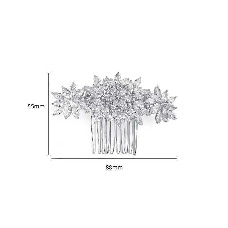 SLBRIDAL Luxury Trendy Prong Setting Cubic Zirconia Bridal Hair Comb Wedding Headpieces Women Girls Jewelry Accessories 210707