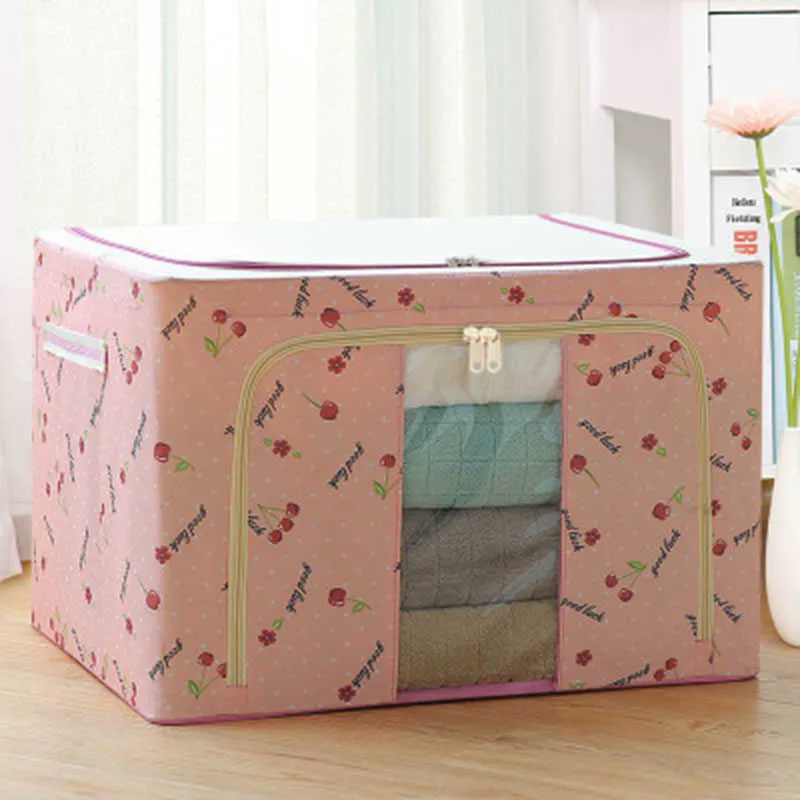 Oxford Cloth Clothes Steel Frame Transparent Storage Box Bed Sheet Blanket Pillow Shoe Rack Container Foldable Case 210922