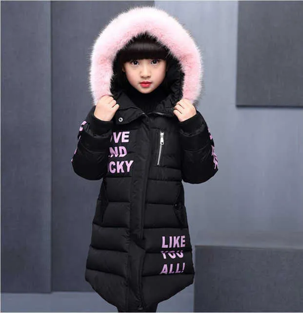 Wintermantel für Mädchen Jacken Baumwolle Kinder Kleidung Kinder Jacke Mädchen Pelzkragen lange Wollgraben 3-12Y 211011