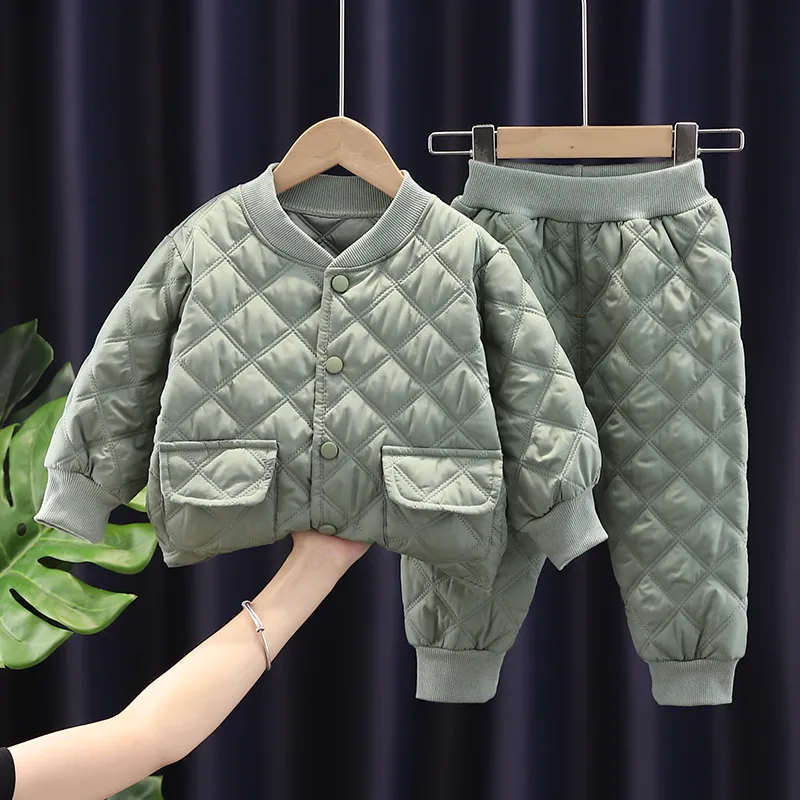 Conjunto de ropa de algodón para niños y bebés, novedad de Otoño Invierno 2021, chaqueta para niños y niñas, pantalones, trajes de 2 uds, conjuntos de abrigos informales para niños pequeños