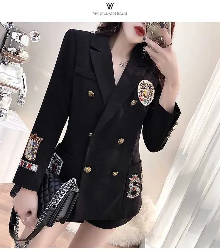 Manteau de costume pour femmes, blazer noir brodé, vêtements à la mode, printemps-automne, 211006